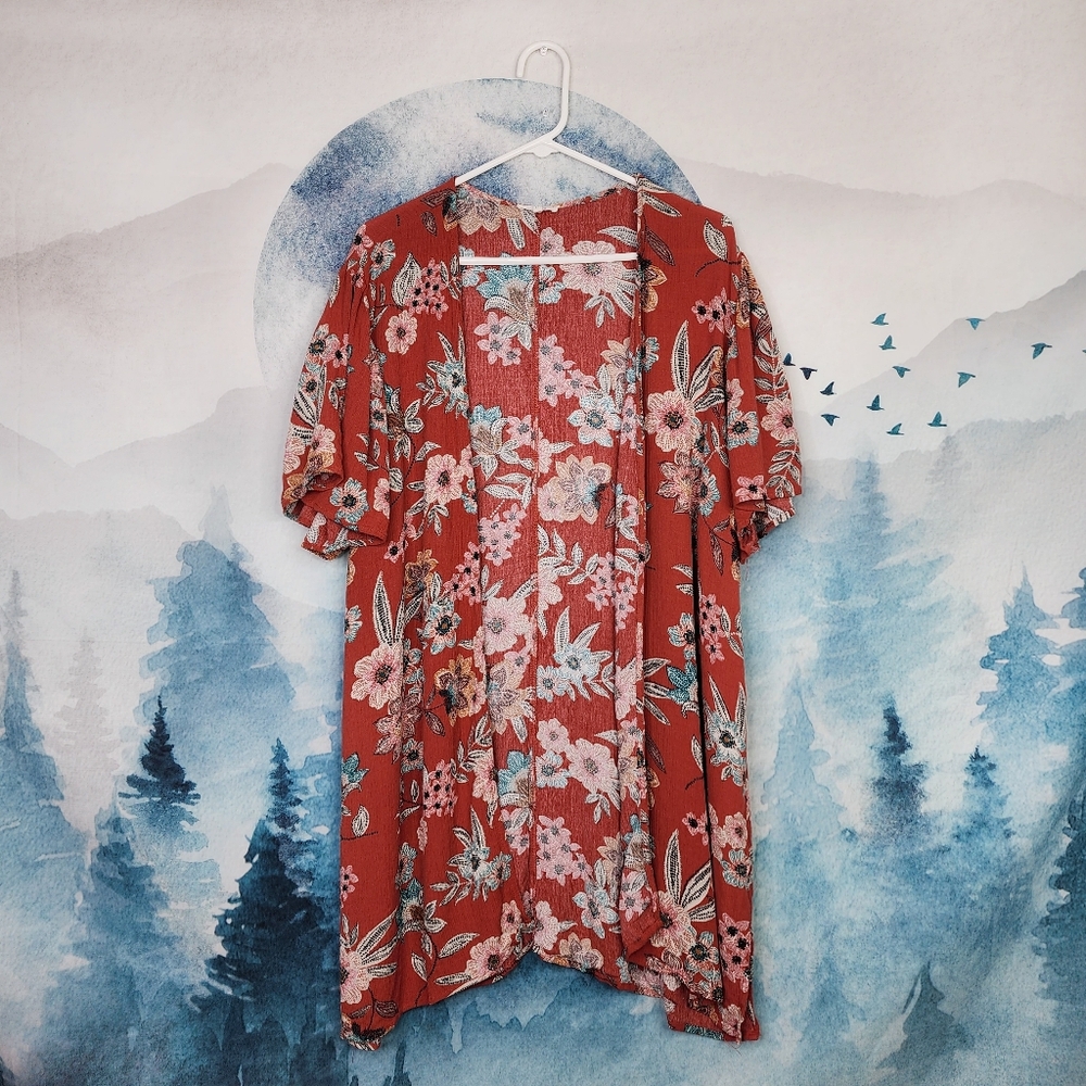 Maurice's Floral Open Front Short Flutter Sleeve Cardigan Women's 1X